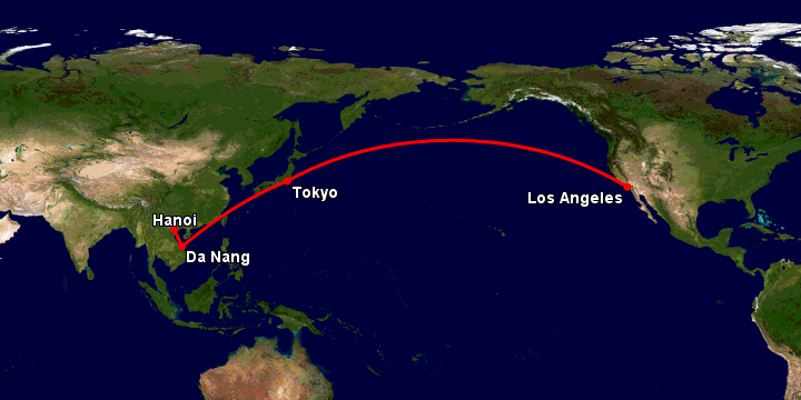 Bay từ Hà Nội đến Los Angeles qua Đà Nẵng, Tokyo