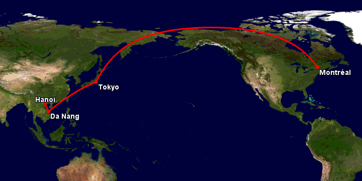 Bay từ Hà Nội đến Montreal qua Đà Nẵng, Tokyo