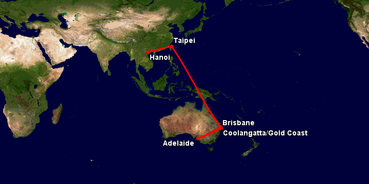Bay từ Hà Nội đến Gold Coast qua Đài Bắc, Brisbane, Adelaide