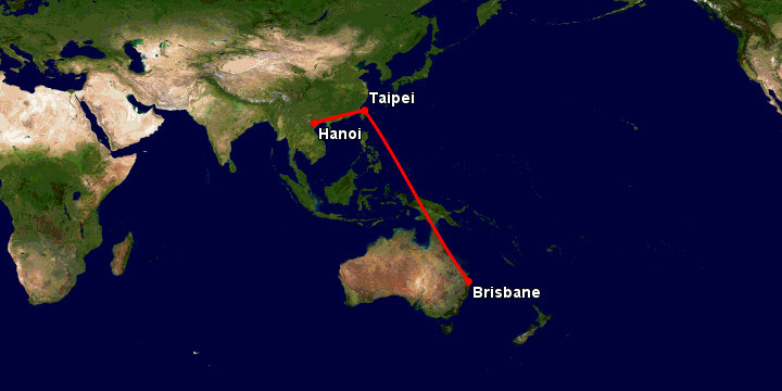Bay từ Hà Nội đến Brisbane qua Đài Bắc, Brisbane
