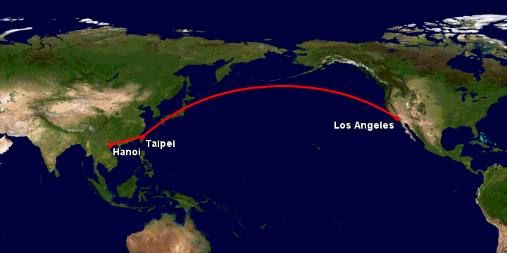 Bay từ Hà Nội đến Los Angeles qua Đài Bắc