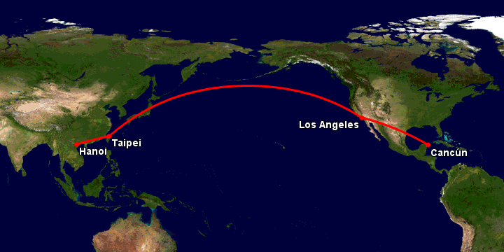 Bay từ Hà Nội đến Cancun qua Đài Bắc, Los Angeles