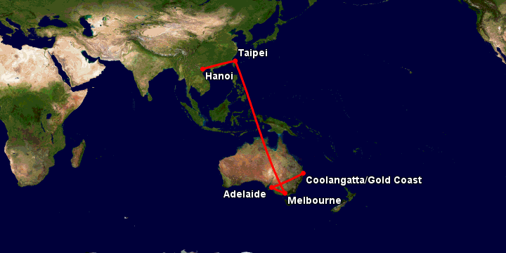 Bay từ Hà Nội đến Gold Coast qua Đài Bắc, Melbourne, Adelaide