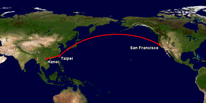 Bay từ Hà Nội đến San Francisco qua Đài Bắc