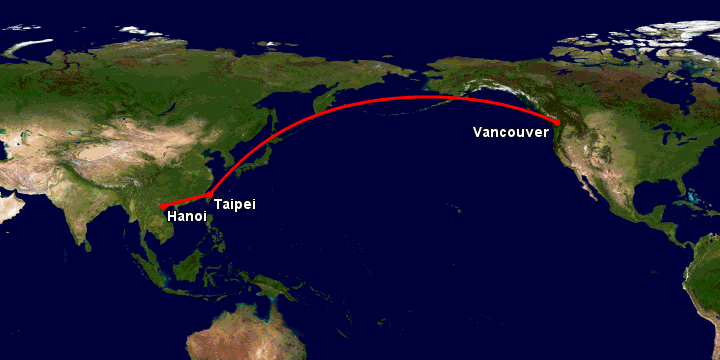 Bay từ Hà Nội đến Vancouver qua Đài Bắc