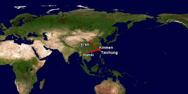 Bay từ Hà Nội đến Tây An qua Đài Trung, Kinmen