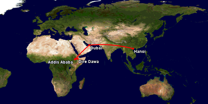 Bay từ Hà Nội đến Dire Dawa qua Dubai, Addis Ababa