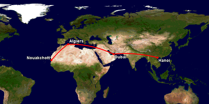Bay từ Hà Nội đến Nouakchott qua Dubai, Algiers