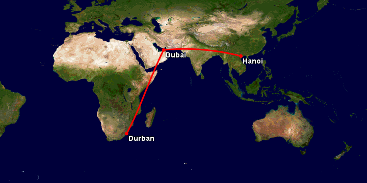 Bay từ Hà Nội đến Durban qua Dubai
