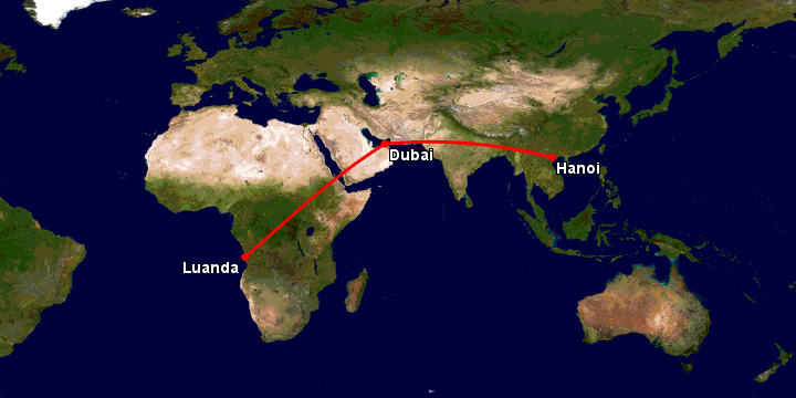 Bay từ Hà Nội đến Luanda qua Dubai
