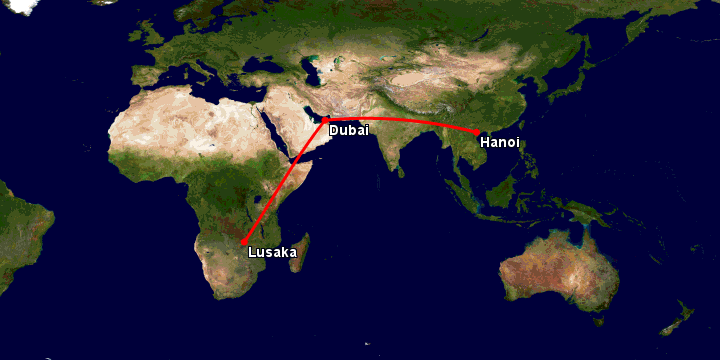 Bay từ Hà Nội đến Lusaka qua Dubai