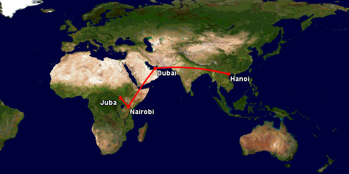 Bay từ Hà Nội đến Juba qua Dubai, Nairobi