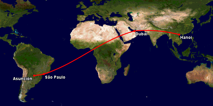 Bay từ Hà Nội đến Asuncion qua Dubai, Sao Paulo