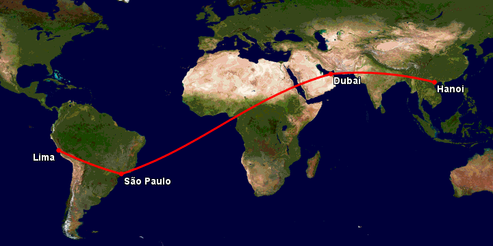 Bay từ Hà Nội đến Lima Pe qua Dubai, Sao Paulo