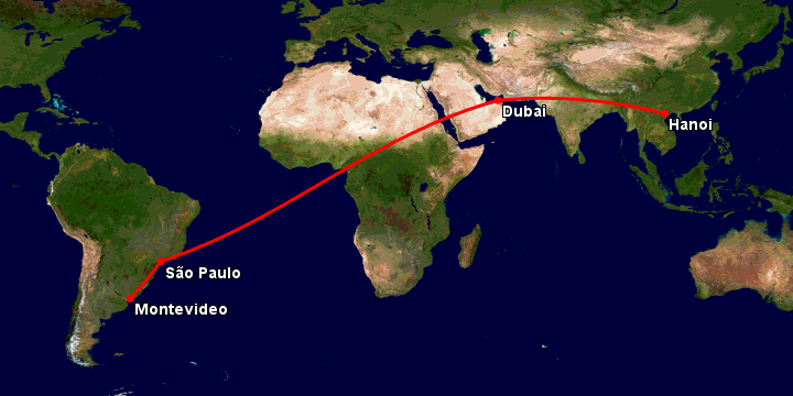 Bay từ Hà Nội đến Montevideo qua Dubai, Sao Paulo