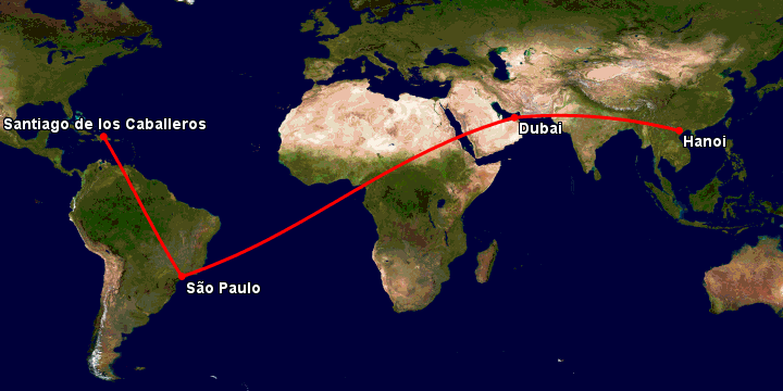 Bay từ Hà Nội đến Santiago Do qua Dubai, Sao Paulo