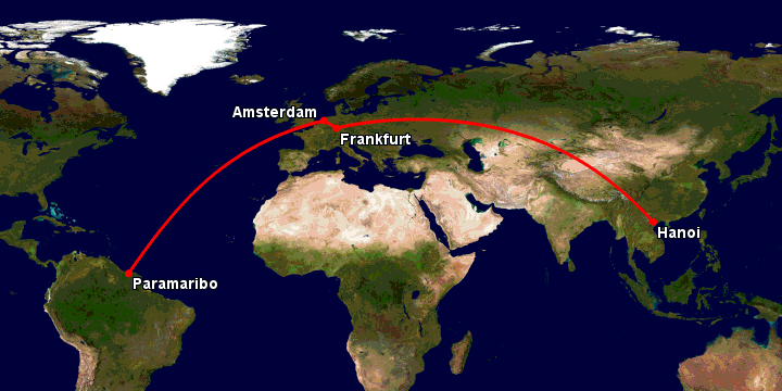 Bay từ Hà Nội đến Paramaribo qua Frankfurt, Amsterdam