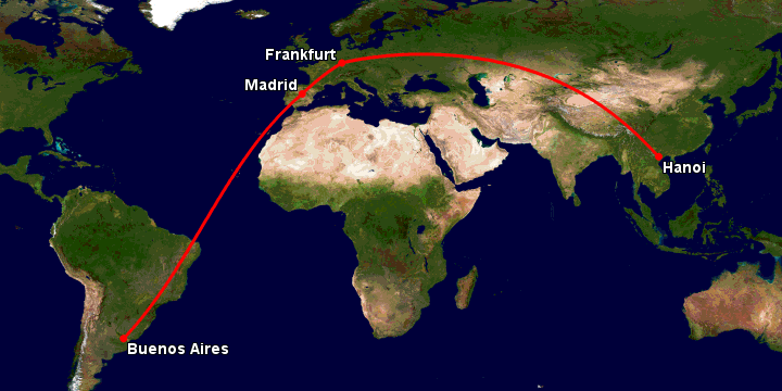 Bay từ Hà Nội đến Buenos Aires qua Frankfurt, Madrid