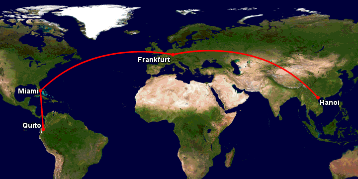 Bay từ Hà Nội đến Quito qua Frankfurt, Miami