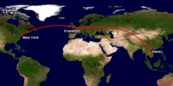 Bay từ Hà Nội đến New York qua Frankfurt