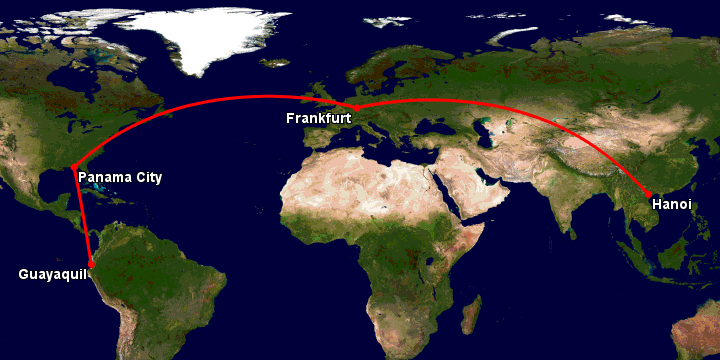Bay từ Hà Nội đến Guayaquil qua Frankfurt, Panama City