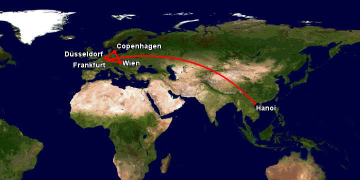 Bay từ Hà Nội đến Dusseldorf qua Frankfurt, Vienna, Copenhagen