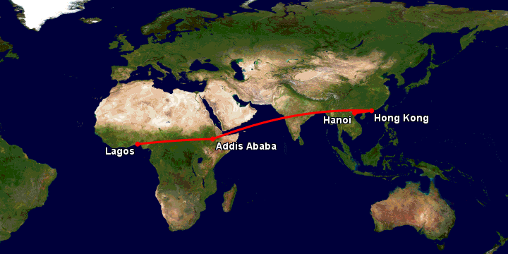 Bay từ Hà Nội đến Lagos qua Hong Kong, Addis Ababa