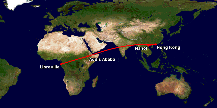 Bay từ Hà Nội đến Libreville qua Hong Kong, Addis Ababa