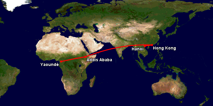 Bay từ Hà Nội đến Yaounde qua Hong Kong, Addis Ababa