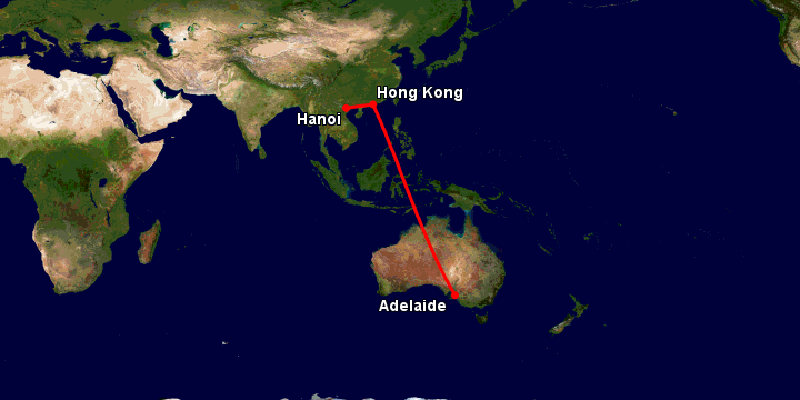 Bay từ Hà Nội đến Adelaide qua Hong Kong