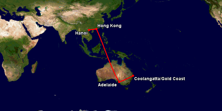 Bay từ Hà Nội đến Gold Coast qua Hong Kong, Adelaide