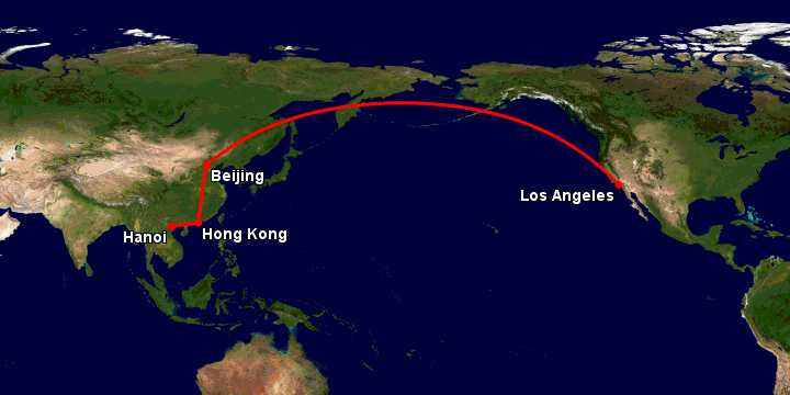 Bay từ Hà Nội đến Los Angeles qua Hồng Kông, Bắc Kinh