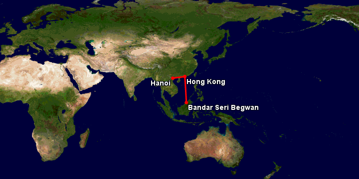 Bay từ Hà Nội đến Bandar Seri Begawan qua Hong Kong