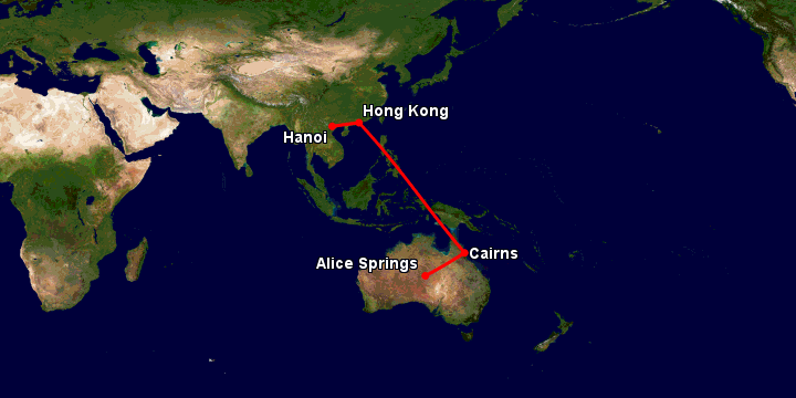 Bay từ Hà Nội đến Alice Springs qua Hong Kong, Cairns
