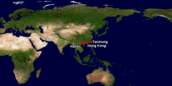 Bay từ Hà Nội đến Đài Trung qua Hong Kong