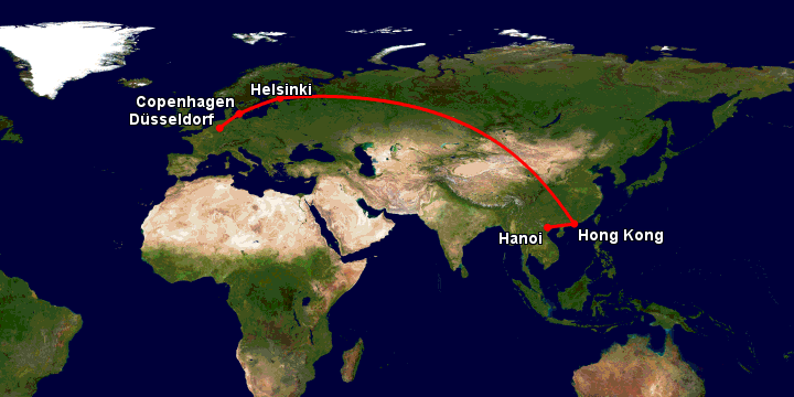 Bay từ Hà Nội đến Dusseldorf qua Hong Kong, Helsinki, Copenhagen
