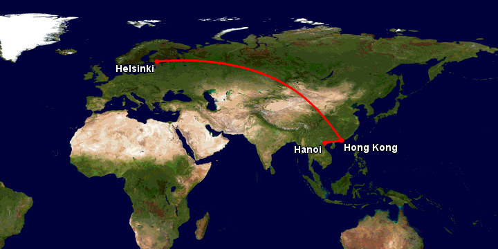 Bay từ Hà Nội đến Helsinki qua Hong Kong, Helsinki