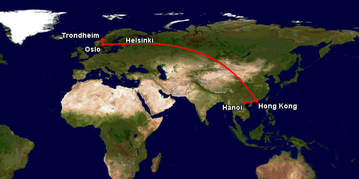 Bay từ Hà Nội đến Oslo qua Hong Kong, Helsinki, Oslo, Trondheim
