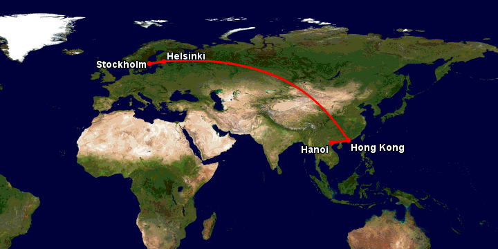 Bay từ Hà Nội đến Stockholm qua Hong Kong, Helsinki, Stockholm