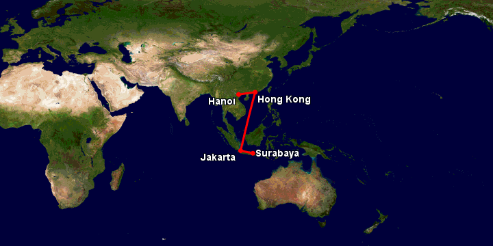 Bay từ Hà Nội đến Surabaya qua Hong Kong, Jakarta