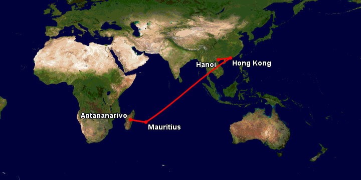 Bay từ Hà Nội đến Antananarivo qua Hong Kong, Mauritius Island