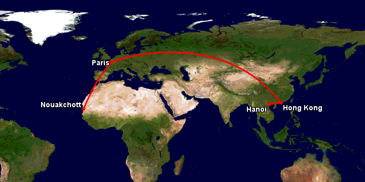 Bay từ Hà Nội đến Nouakchott qua Hong Kong, Paris