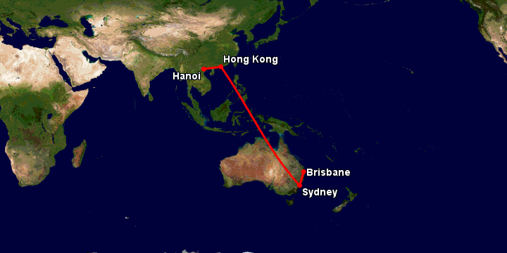 Bay từ Hà Nội đến Brisbane qua Hong Kong, Sydney, Brisbane
