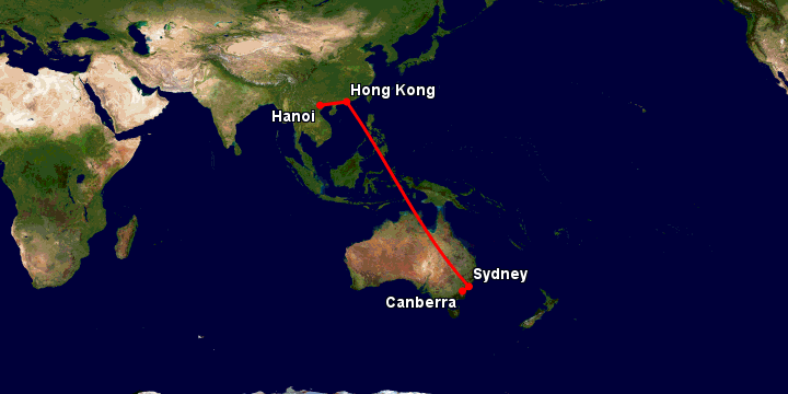Bay từ Hà Nội đến Canberra qua Hong Kong, Sydney