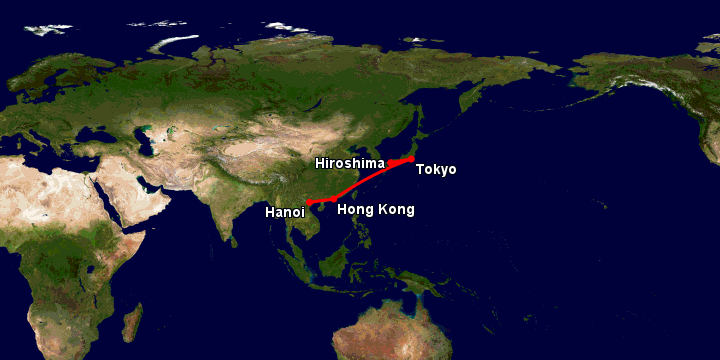 Bay từ Hà Nội đến Hiroshima qua Hong Kong, Tokyo