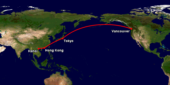 Bay từ Hà Nội đến Vancouver qua Hong Kong, Tokyo