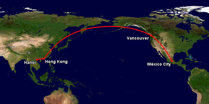 Bay từ Hà Nội đến Mexico City qua Hong Kong, Vancouver