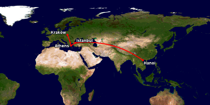 Bay từ Hà Nội đến Krakow qua Istanbul, Athens
