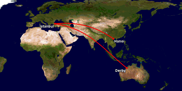 Bay từ Hà Nội đến Derby qua Istanbul