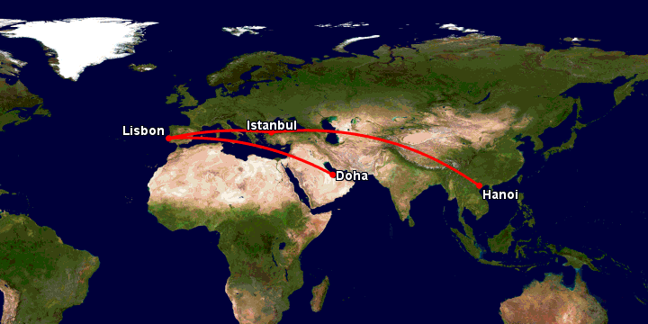 Bay từ Hà Nội đến Doha qua Istanbul, Lisbon